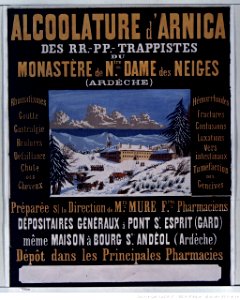 Affiche publicitaire - alcoolature d'Arnica des montagnes (Abbaye Notre-Dame-des-Neiges, 1862)
