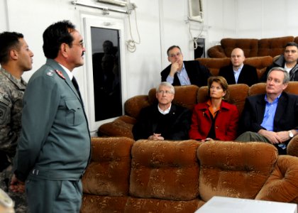 Afghan Brig. Gen. Khudadad Agah briefs U.S. Senators Roger F. Wicker, Lisa Murkowski, and Mike Crapo at the Central Training Facility (4278885836)