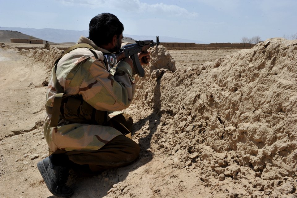 Afghan Local Police dismounted patrol in Latif and Murayni villages 120403-N-FV144-246