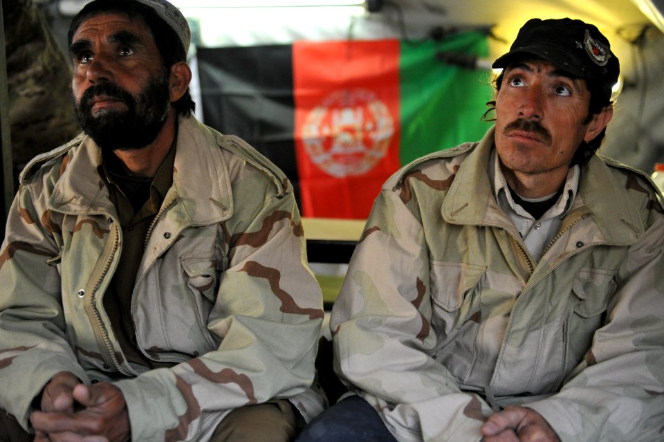 Afghan Local Police dismounted patrol in Latif and Murayni villages 120403-N-FV144-010