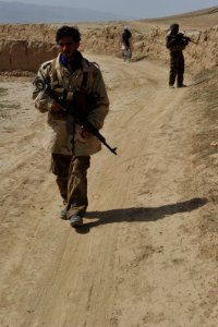 Afghan Local Police dismounted patrol in Latif and Murayni villages 120403-N-FV144-152