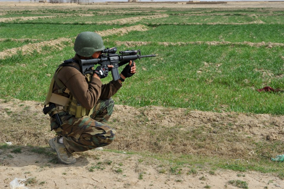 Afghan Local Police dismounted patrol in Latif and Murayni villages 120403-N-FV144-083