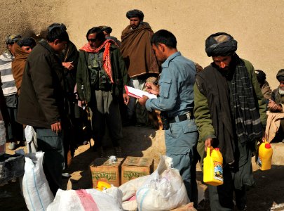 Afghan National Police and coalition special operations forces food handout 120207-N-UD522-055 photo