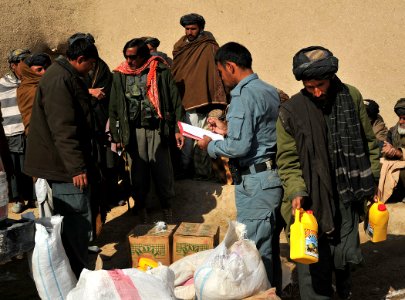 Afghan National Police and coalition special operations forces food handout 120207-N-UD522-055