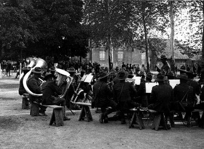 African American troops giving a military concert in an Alsatian village. - NARA - 533503