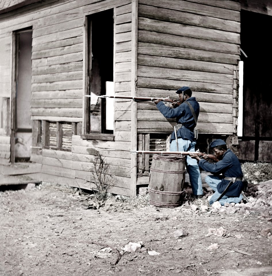 African-American Union Army infantrymen. Restored, retouched and colourised