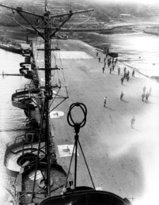 Aft flight deck of the Japanese aircraft carrier Junyō at Sasebo, Japan, 19 October 1945 (SC 218542) photo