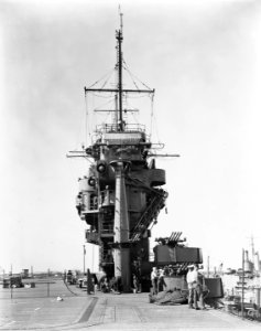 Aft view of the island of USS Enterprise (CV-6) in March 1942