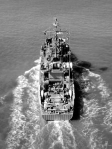 Aft view of USS Conflict (MSO-426) c1954