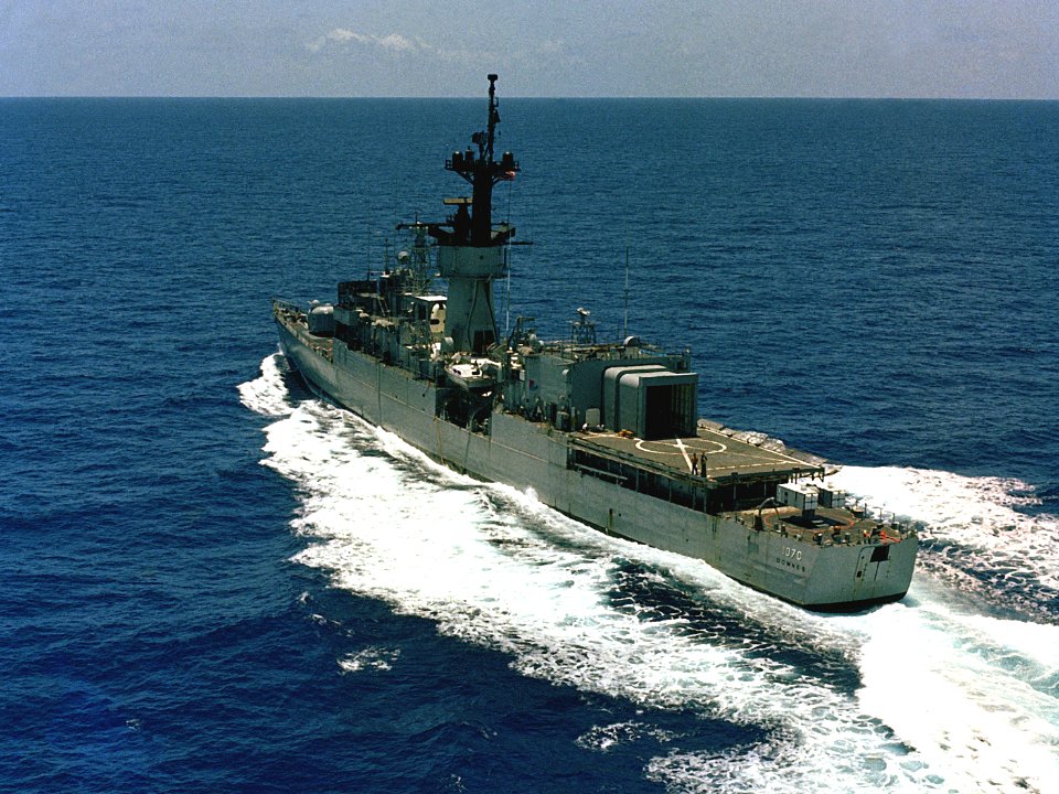 Aft view of USS Downes (FF-1070) c1980