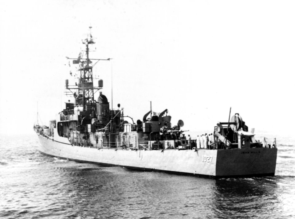 Aft view of USS John Willis (DE-1027), circa in the early 1960s (NH 52346)