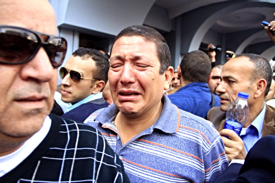 After a series of explosions rocked Cairo University friends and relatives grieve for the wounded or slain - Cairo 2-Apr-2014