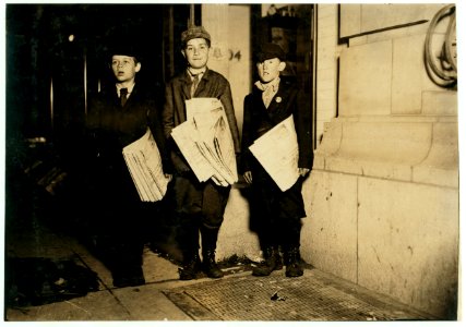 After midnight April 17, 1912 G St., near 14th, these three boys 10 yrs, 11 yrs. and 12 yrs. old, were stuck with over 50 papers on their hands, and vowed they would stay until they sold out LOC nclc.03788