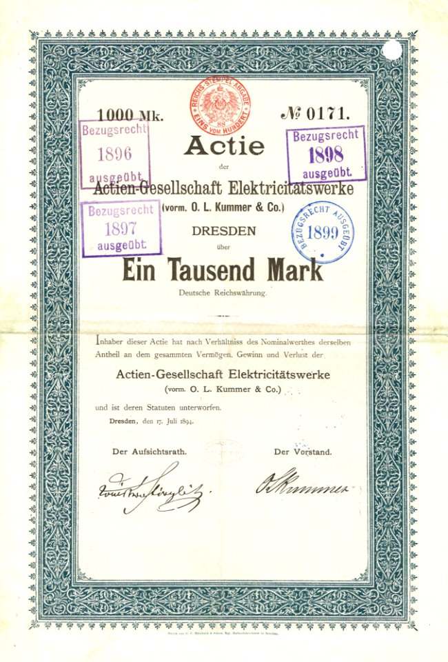 AG Elektricitätswerke vorm O.L.Kummer 1894