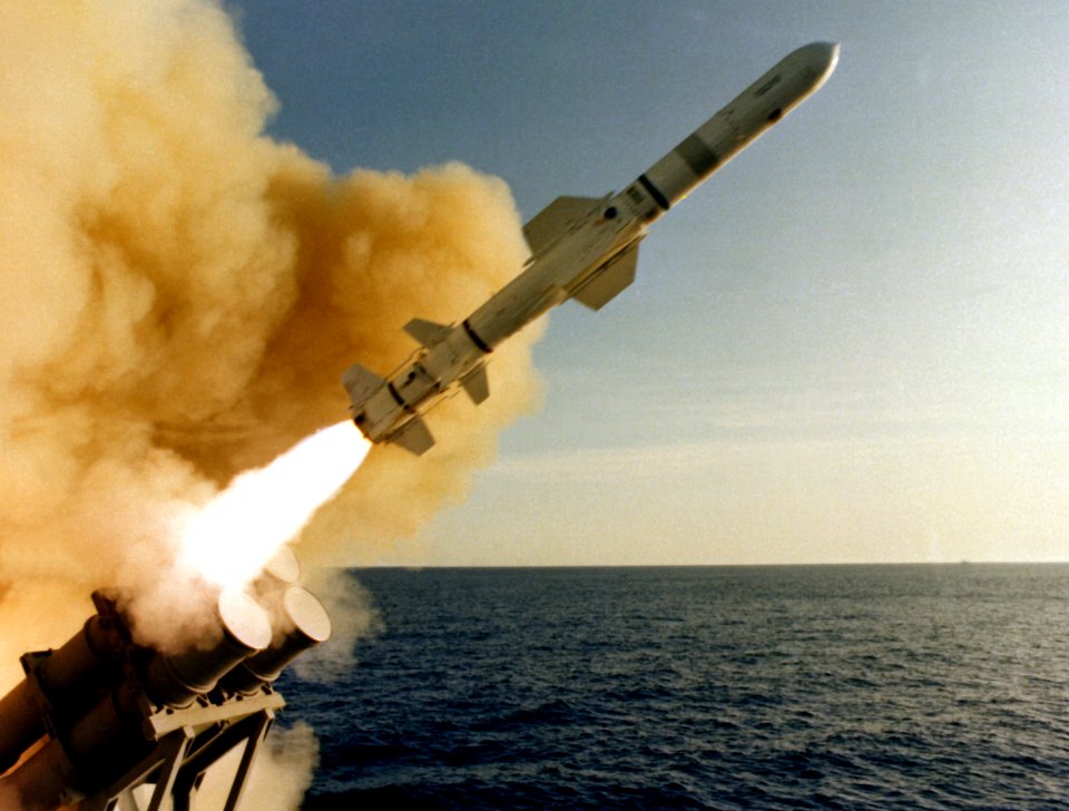 AGM-84 Harpoon launched from USS Leahy (CG-16)