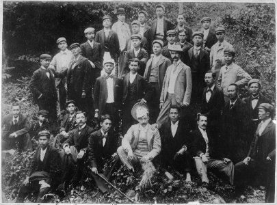 Aguinaldo (seated 3d from right) and other Insurgent leaders., ca. 1900 - NARA - 542446