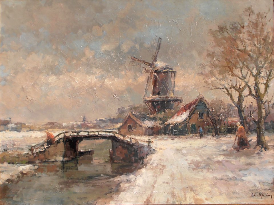 AHK - Winterlandschap met molen - olieverf op doek - 60 - 80 cm
