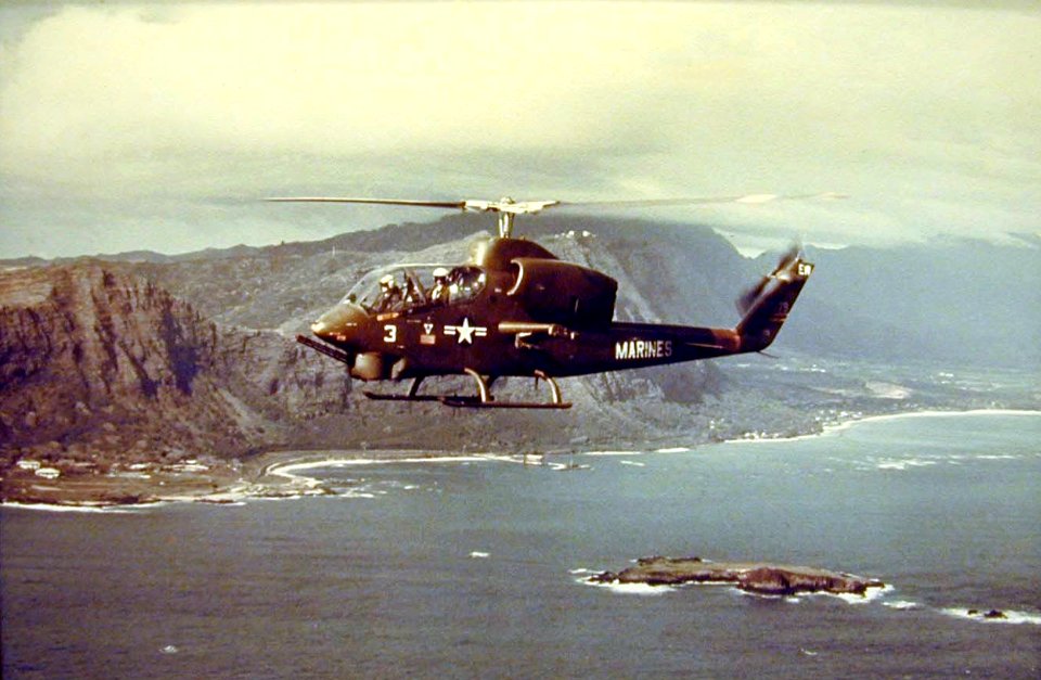 AH-1J SeaCobra flying off Hawaii c1971