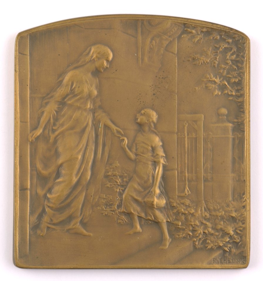 Aide et Protection aux Oeuvres de l'Enfance (Colonies d'Enfants Débiles), plaquette by Pierre Theunis, Belgium, (1919), Coins and Medals Department of the Royal Library of Belgium, 2Lef88-89 (recto)