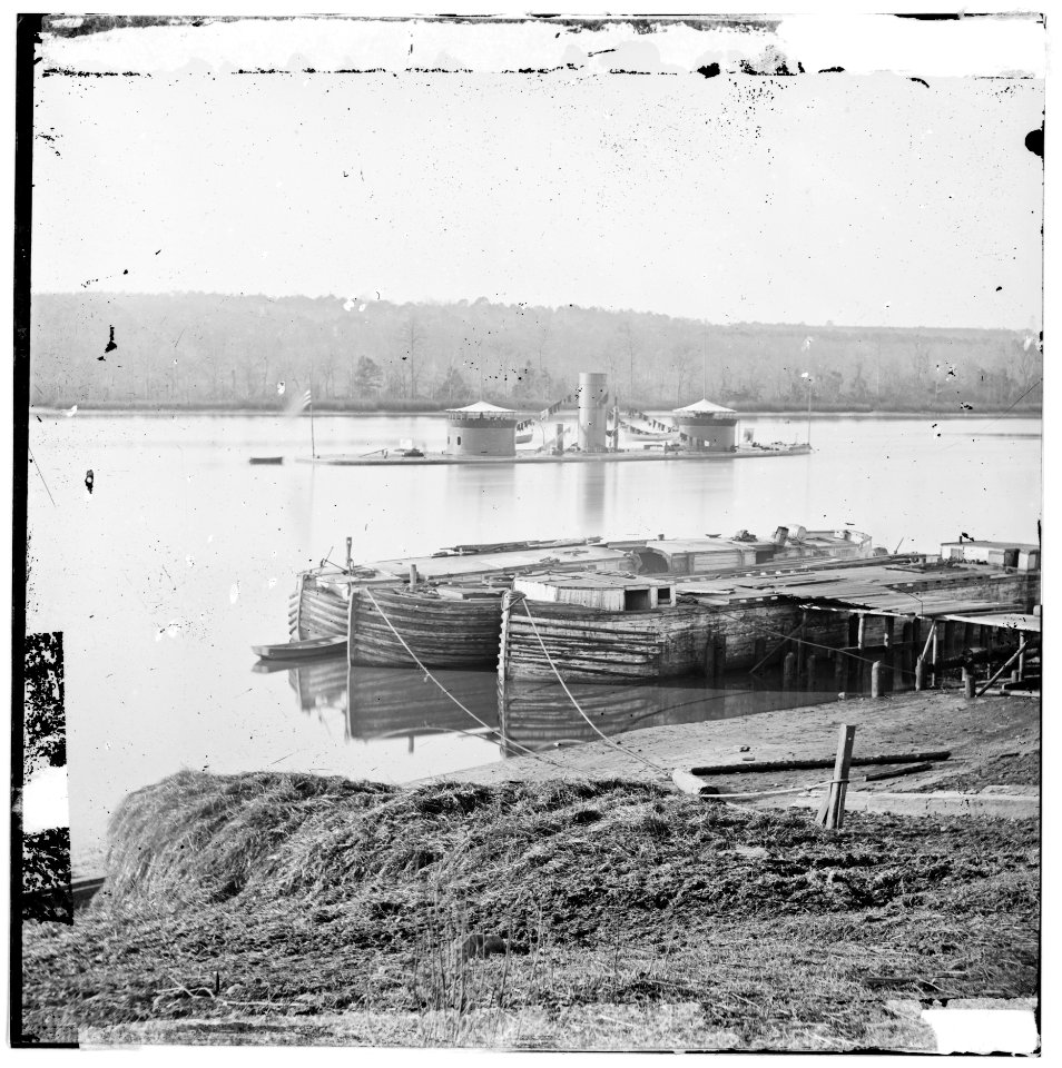 Aiken's Landing, Virginia. Double-turreted monitor U.S.S. on James River LOC cwpb.03591