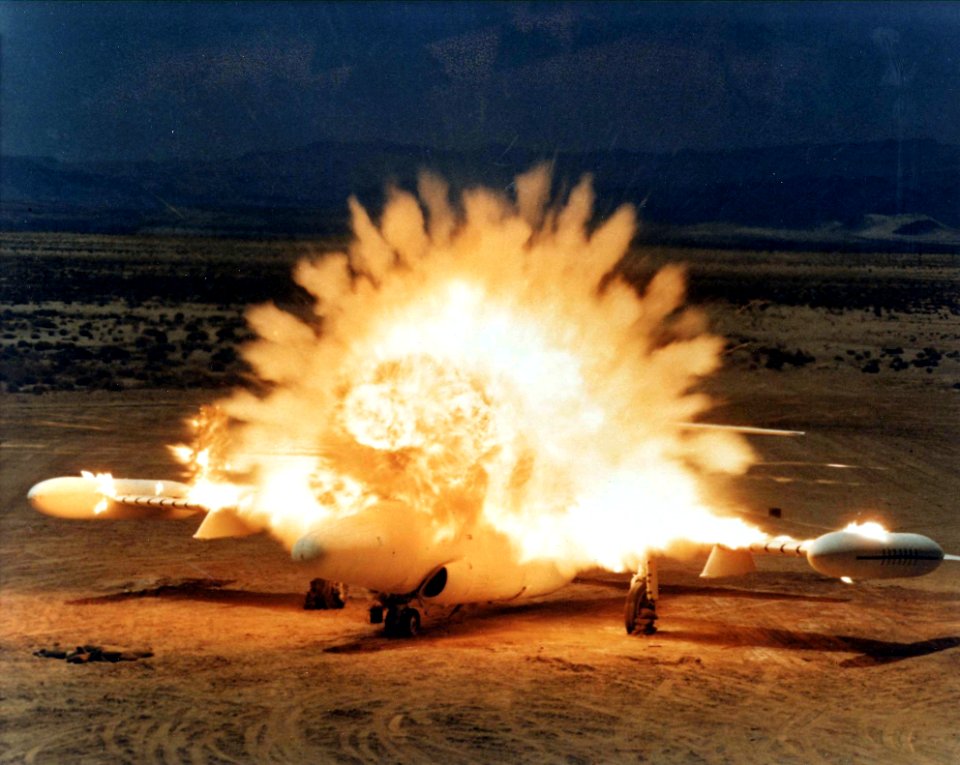 AIM-9 explodes F-89 ground target 1979