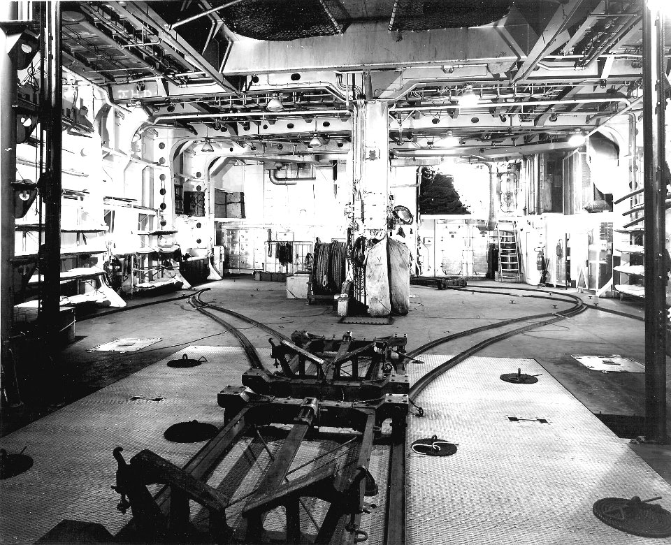 Aircraft hangar on board USS Honolulu (CL-48) c1942