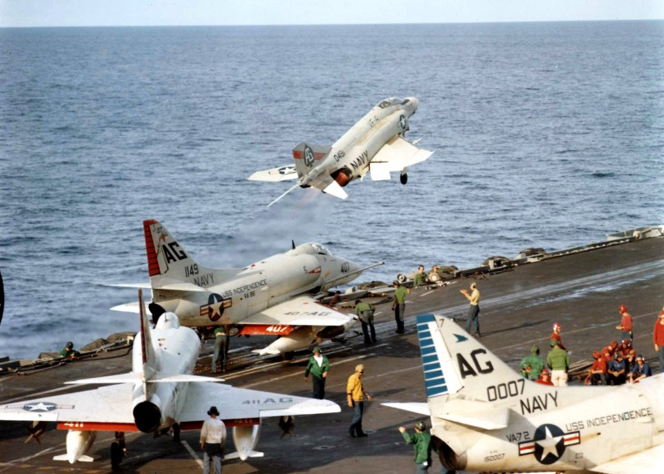 Aircraft launching for strike from USS Independence (CVA-62) 1965