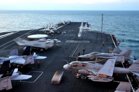 Aircraft move on the flight deck of USS Dwight D. Eisenhower. (8205187211)
