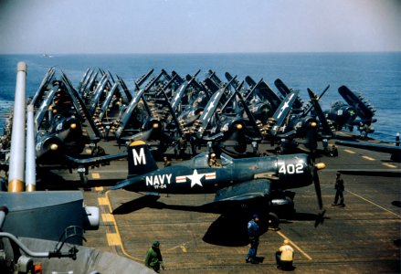 Aircraft of Carrier Air Group 2 on deck of USS Philippine Sea (CV-47) off Korea, in 1951 (UA 410.05)