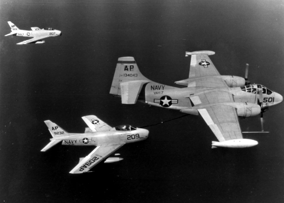 AJ-2 refuels FJ-3M Fury fighters 1958