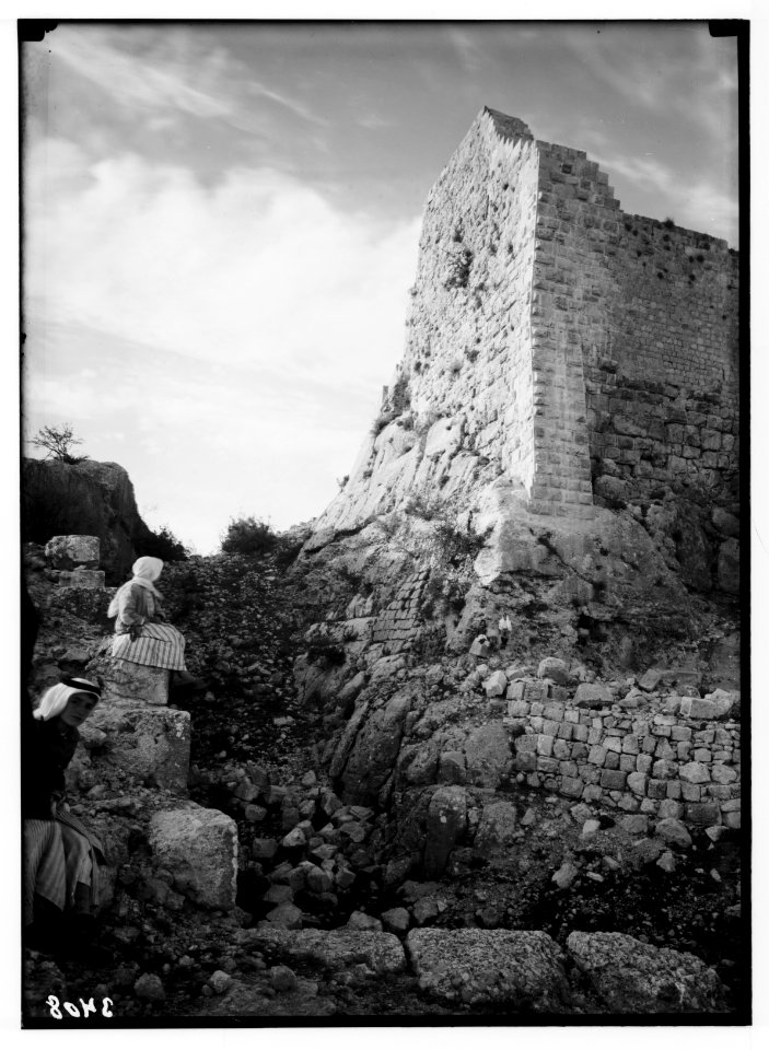 Ajlun district. Kalaat Er-Rabad. Showing S.E. tower and rock-cut moat LOC matpc.02776