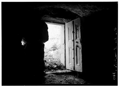Ajlun district. Stone door at M'keis. Showing basalt door carved to represent wooden panelling LOC matpc.02783