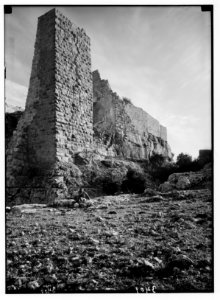Ajlun district. Kalaat Er-Rabad. Showing N.W. tower and rock-cut moat LOC matpc.02777