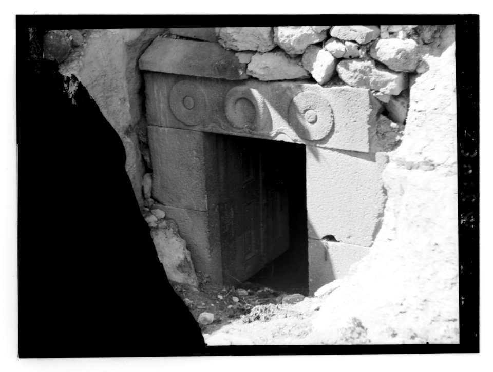 Ajlun district. Stone door at M'keis showing carved lintel LOC matpc.12361
