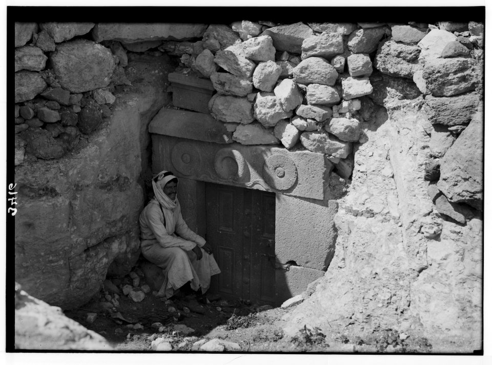 Ajlun district. Stone door at M'keis. Showing carved lintel LOC matpc.02782