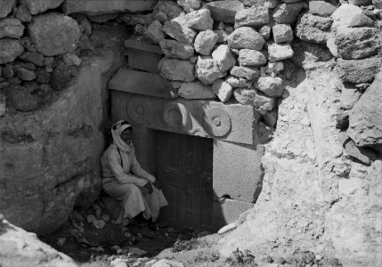 Ajlun district. Stone door at M'keis. Showing carved lintel LOC matpc.02782