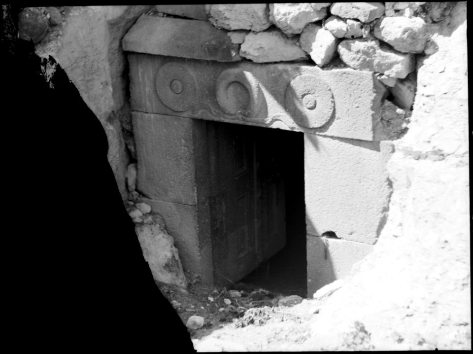 Ajlun district. Stone door at M'keis showing carved lintel LOC matpc.12361