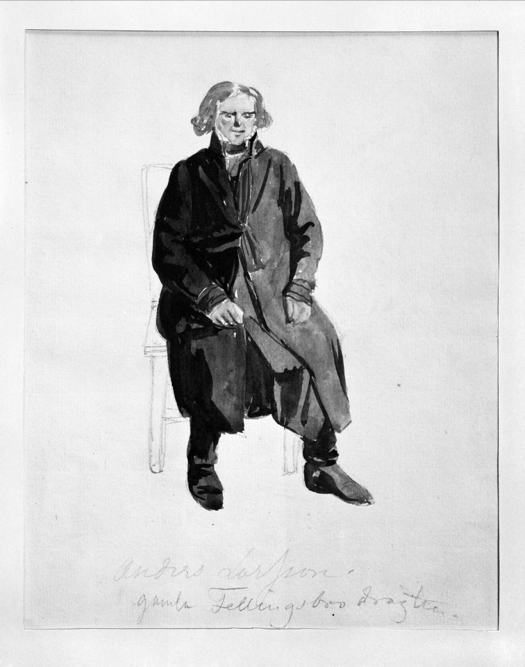 Akvarell Gamla Fellingsbrodräkten. (sittande). Västmanland. Fellingsbro sn. Akvarell av J. W - Nordiska museet - NMA.0051700 (4)