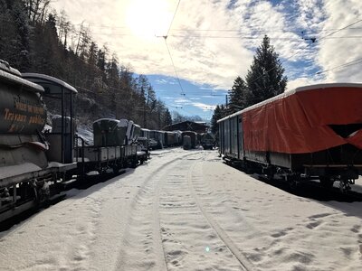 Winter railway railroad