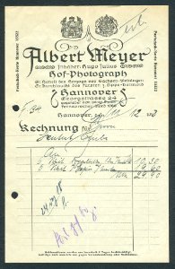 Albert Meyer Inhaber Hugo Julius Hof-Photograph Hannover Georgstraße 24 Rechnung für Visitenkarten Visit