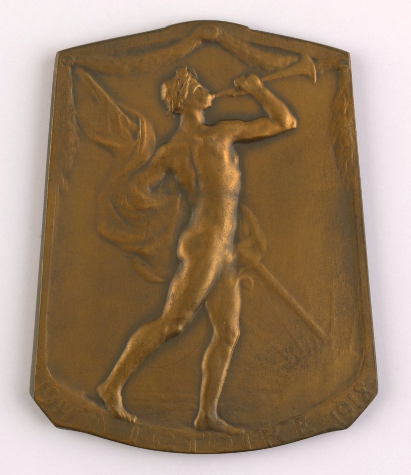 Albert Roi des Belges - Victoire 1914-1918, plaquette by Jacques Marin (1877-1950), Belgium, 1919, Coins and Medals Department of the Royal Library of Belgium, 2Lef99-13 (verso)