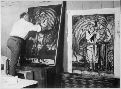 Albert Sterner painting war posters for the Government. International Film Service., ca. 1918 - NARA - 533471