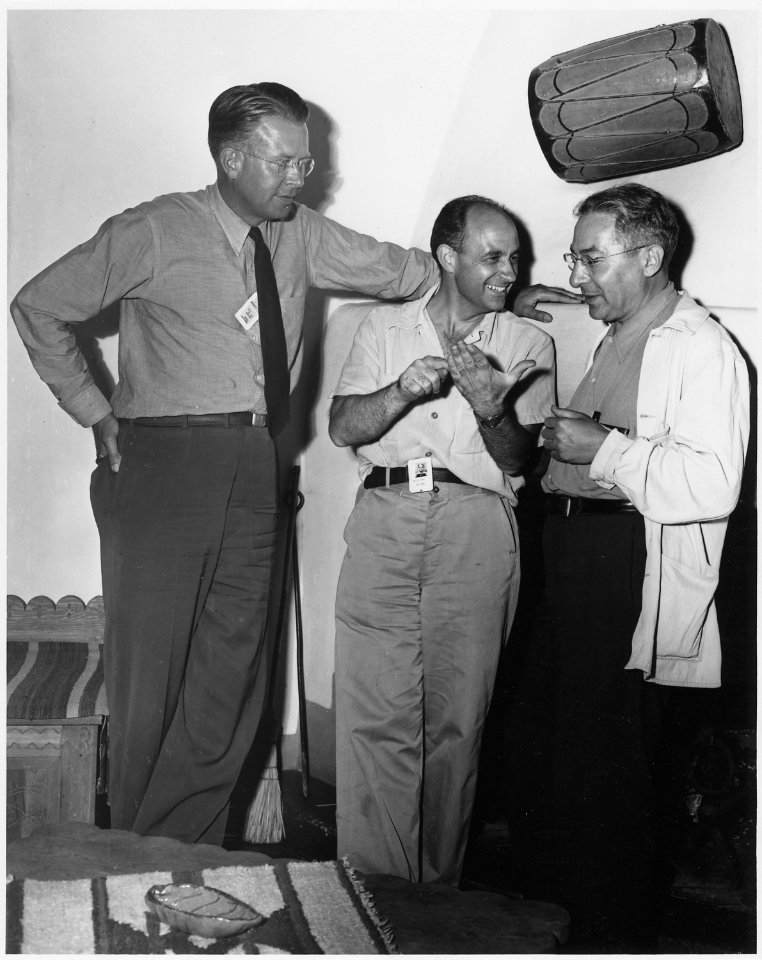 Atomic physicists Ernest O. Lawrence, Enrico Fermi, and Isidor Rabi - NARA - 558595
