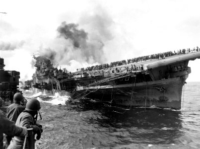 Attack on carrier USS Franklin 19 March 1945 photo