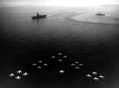 Attack Carrier Air Wing 8 aircraft approach USS Shangri-La (CVA-38) in 1968