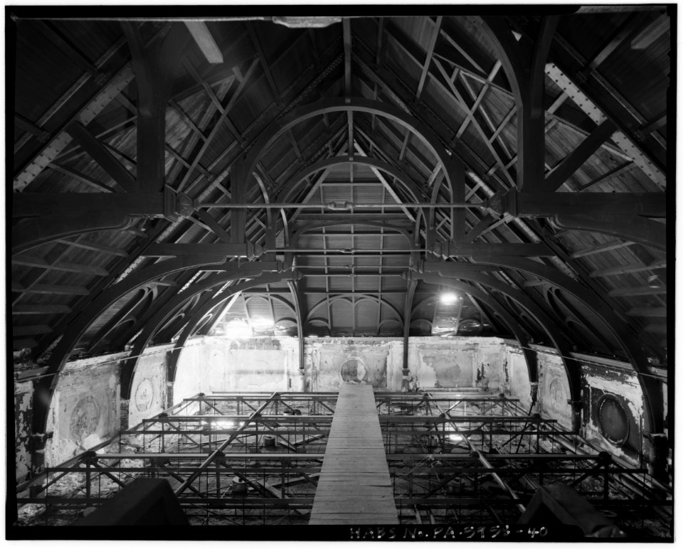 Attic floor; view west showing roof structural system - North Philadelphia Station