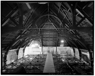 Attic floor; view west showing roof structural system - North Philadelphia Station