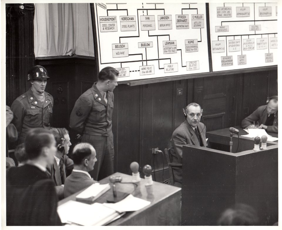 Attorney Alfred Schilf on witness stand during the Krupp Trial