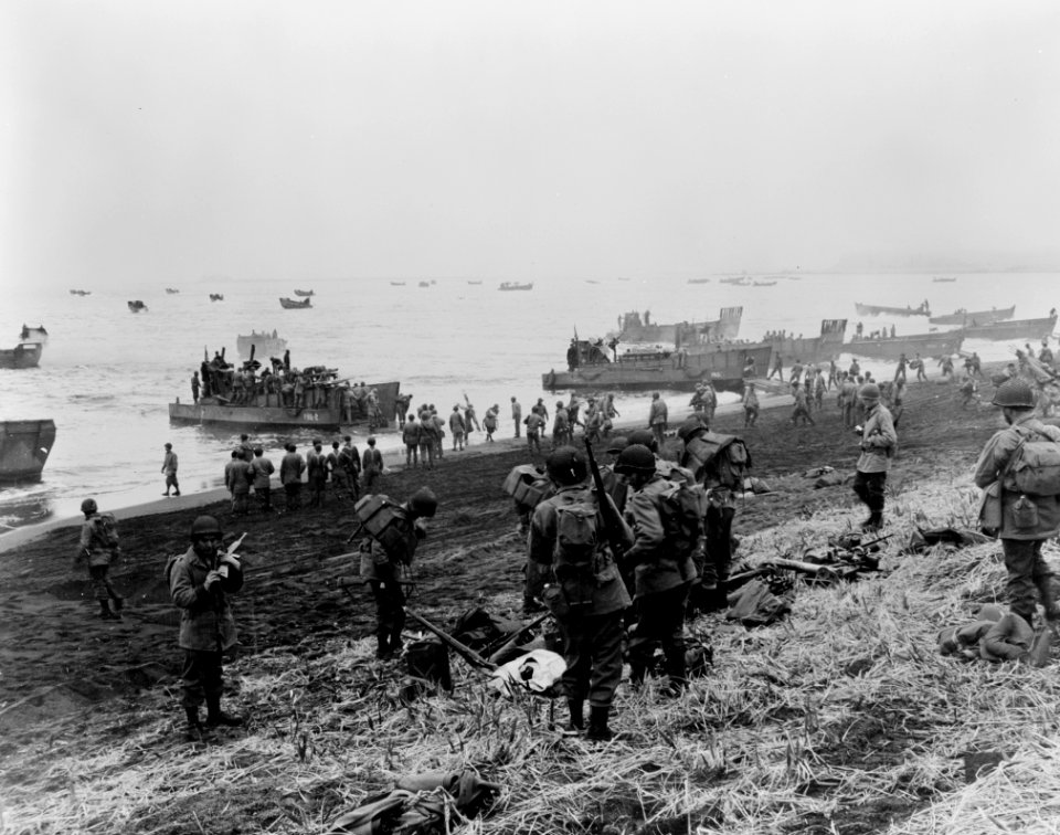 Attu landing craft on beach 1943