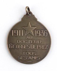 Au Docteur Georges Deprez, medal by Pierre Theunis, Belgium, (1936), Coins and Medals Department of the Royal Library of Belgium, 2N141 - 1 (verso)